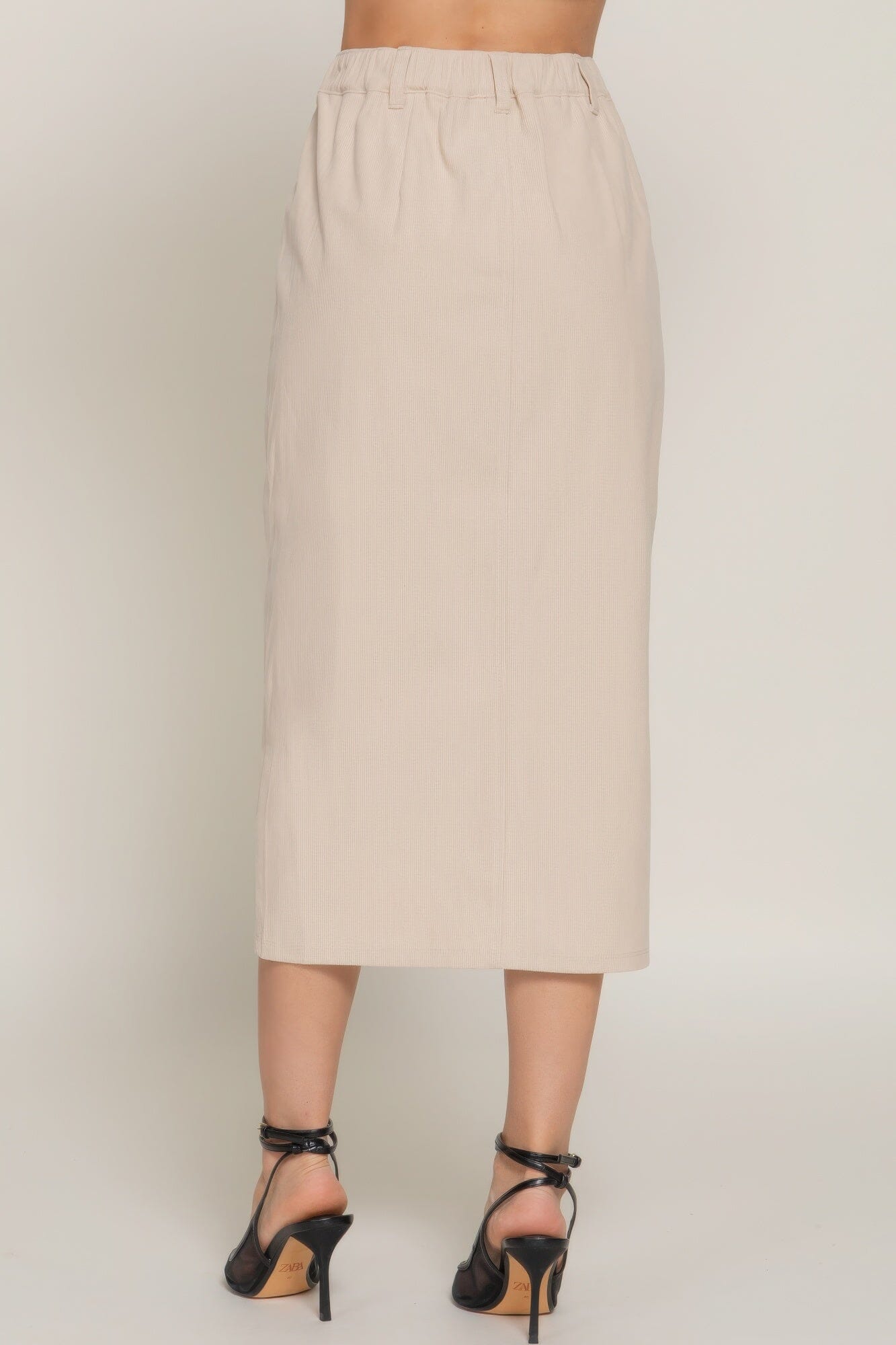 Women Front Open Slit Corduroy Midi Skirt Skirts jehouze