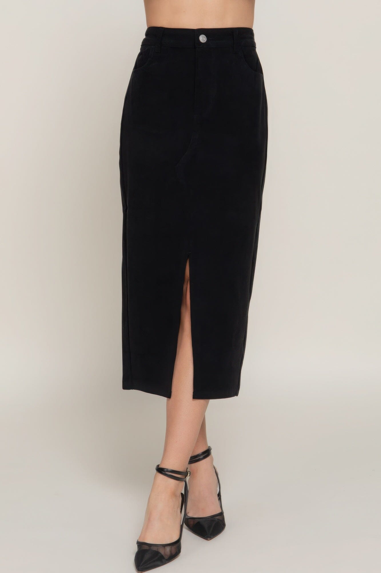 Women Front Open Slit Corduroy Midi Skirt Skirts jehouze