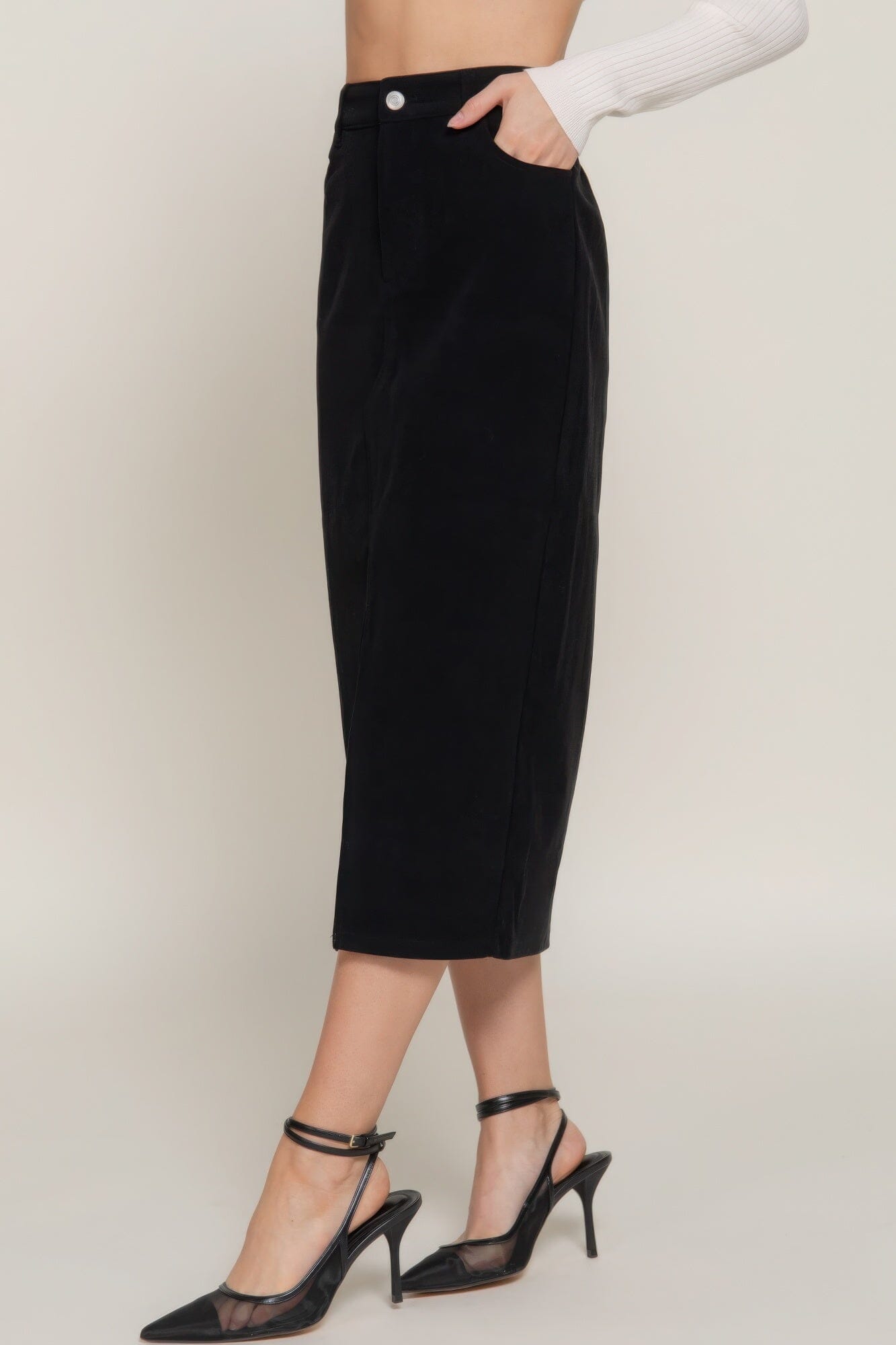 Women Front Open Slit Corduroy Midi Skirt Skirts jehouze