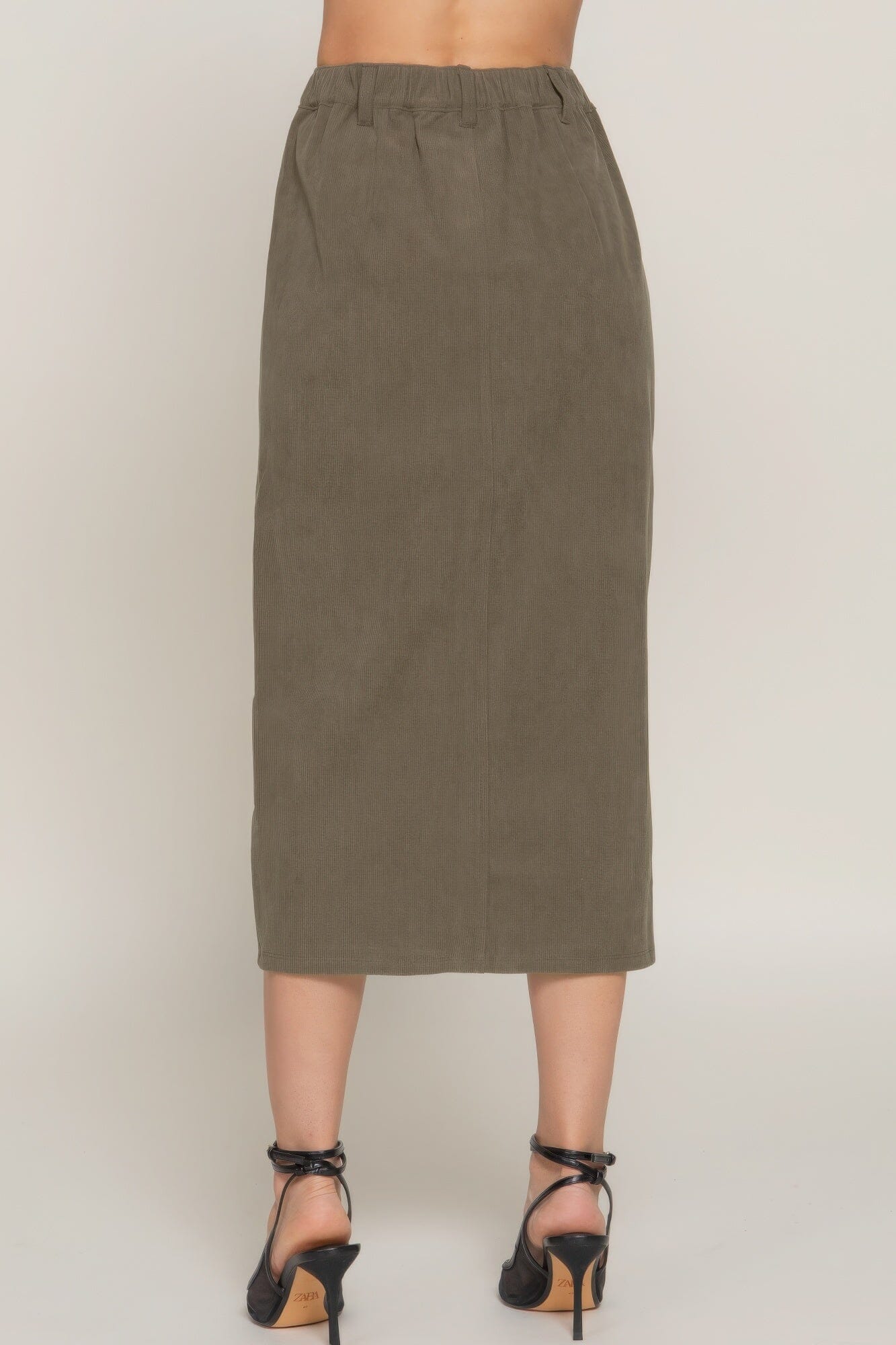 Women Front Open Slit Corduroy Midi Skirt Skirts jehouze