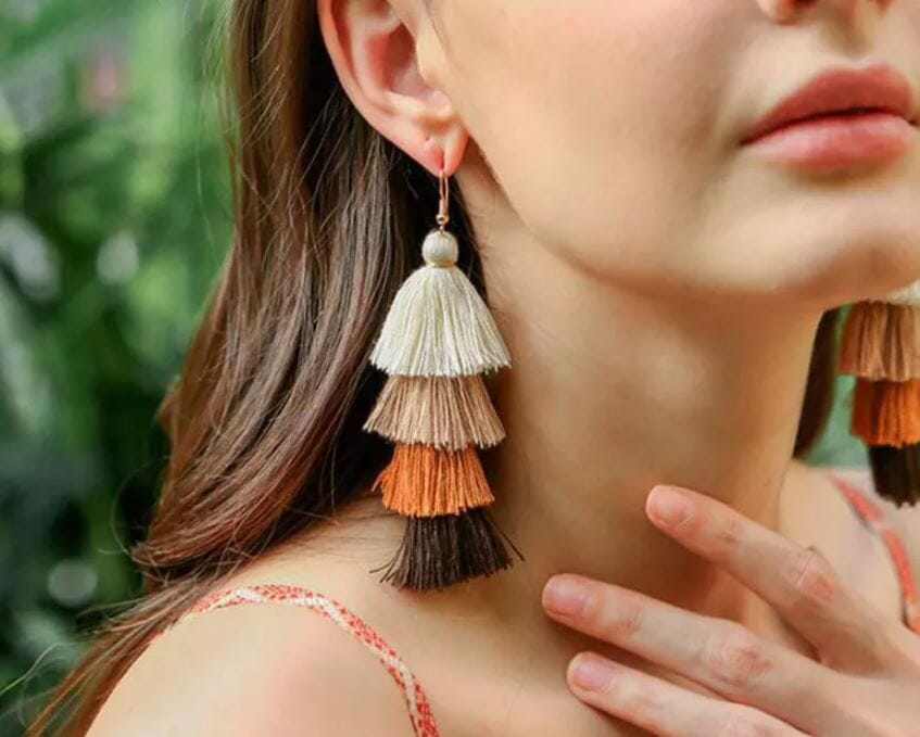 Women Girl Teen Bohemian Colorful Long Tassel Thread Dangle Earrings Earrings jehouze 