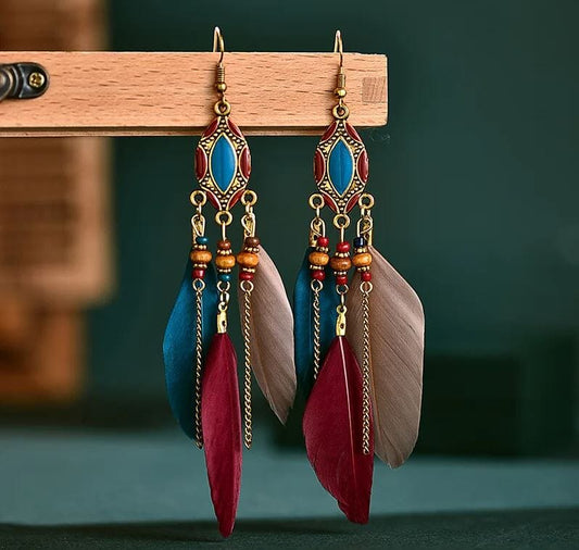 Women Girl Teen Bohemian Feather Dangle Lightweight American Indian Earrings Earrings jehouze 1 