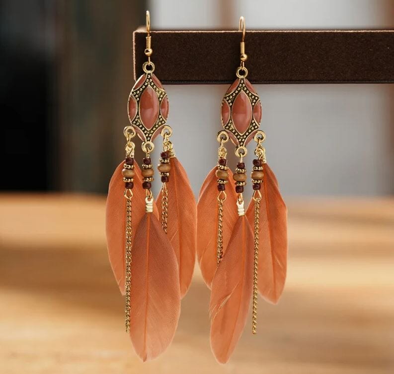 Women Girl Teen Bohemian Feather Dangle Lightweight American Indian Earrings Earrings jehouze 10 