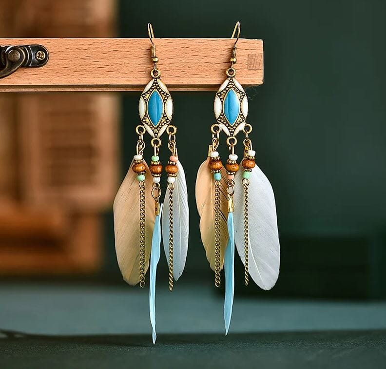 Women Girl Teen Bohemian Feather Dangle Lightweight American Indian Earrings Earrings jehouze 6 