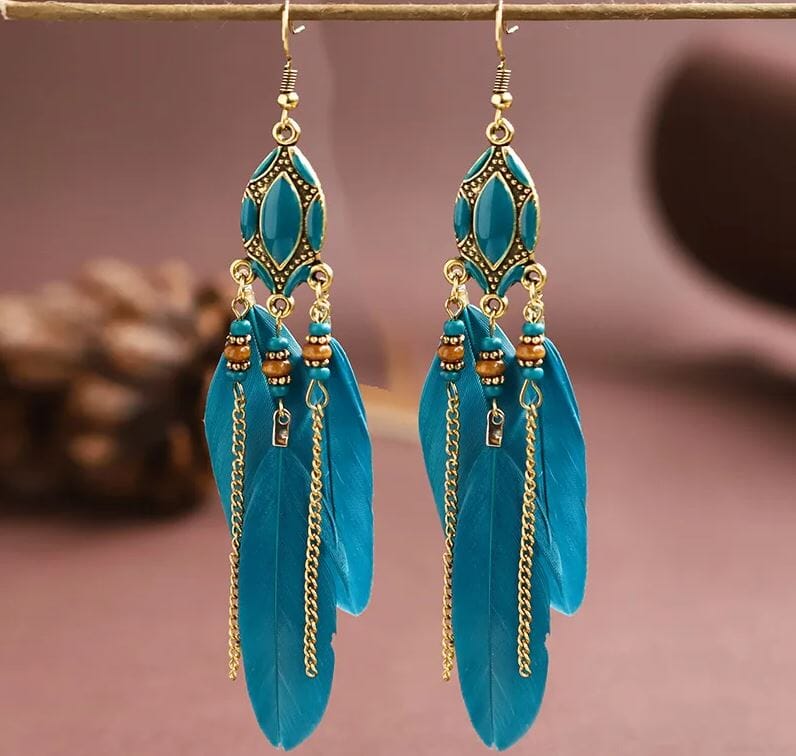 Women Girl Teen Bohemian Feather Dangle Lightweight American Indian Earrings Earrings jehouze 8 