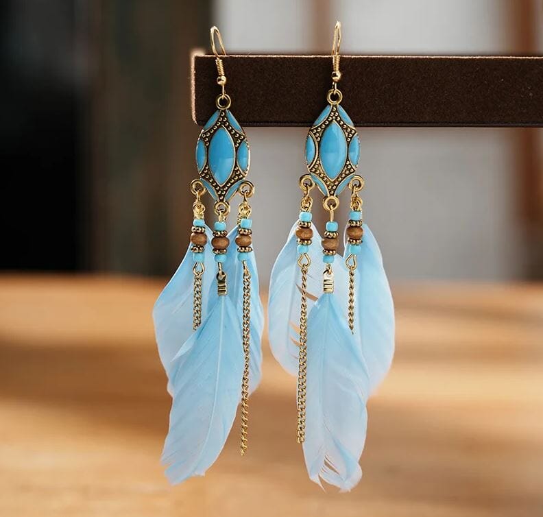 Women Girl Teen Bohemian Feather Dangle Lightweight American Indian Earrings Earrings jehouze 9 