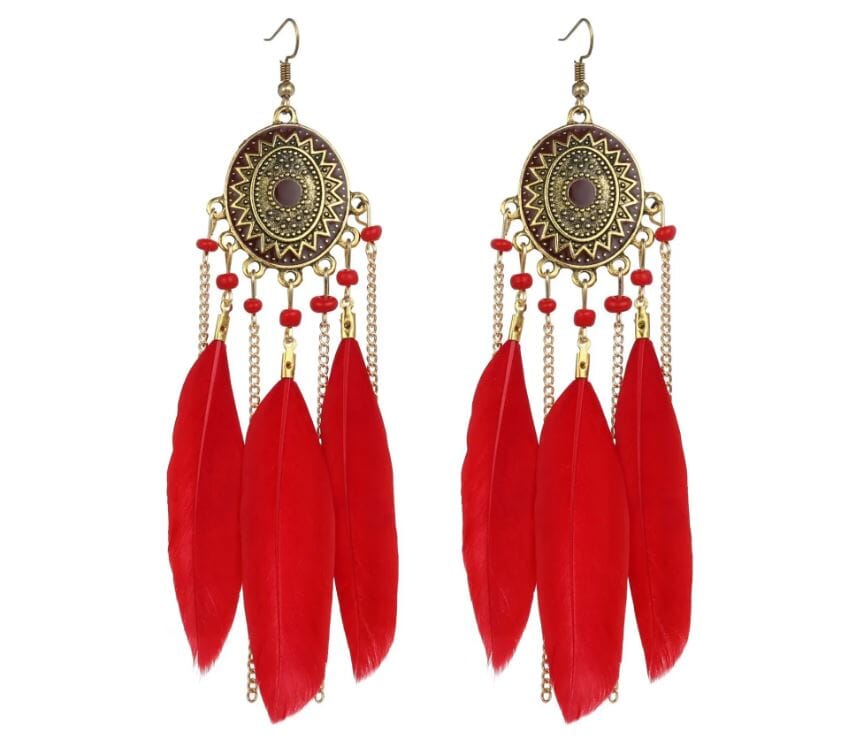 Women Girl Teen Bohemian Feather Tassel American Indian Earrings Earrings jehouze 2 
