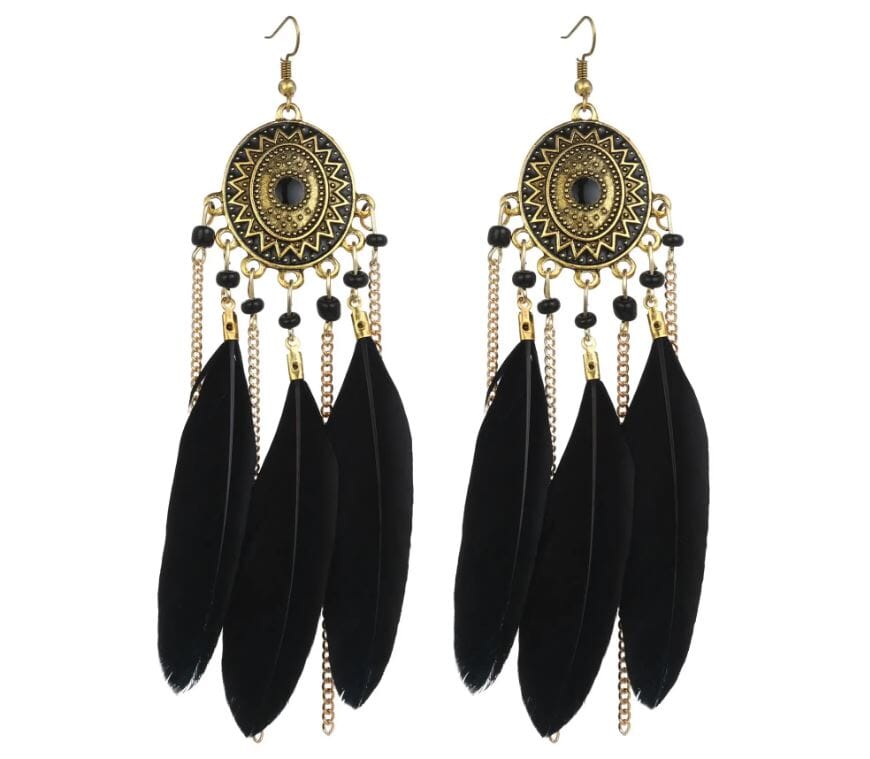Women Girl Teen Bohemian Feather Tassel American Indian Earrings Earrings jehouze 4 
