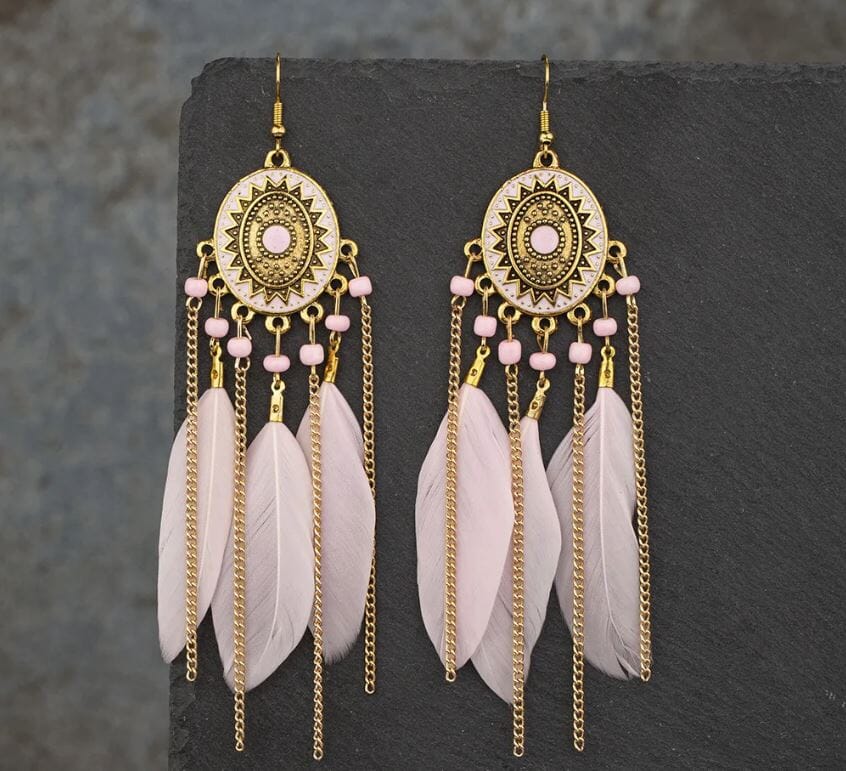 Women Girl Teen Bohemian Feather Tassel American Indian Earrings Earrings jehouze 6 