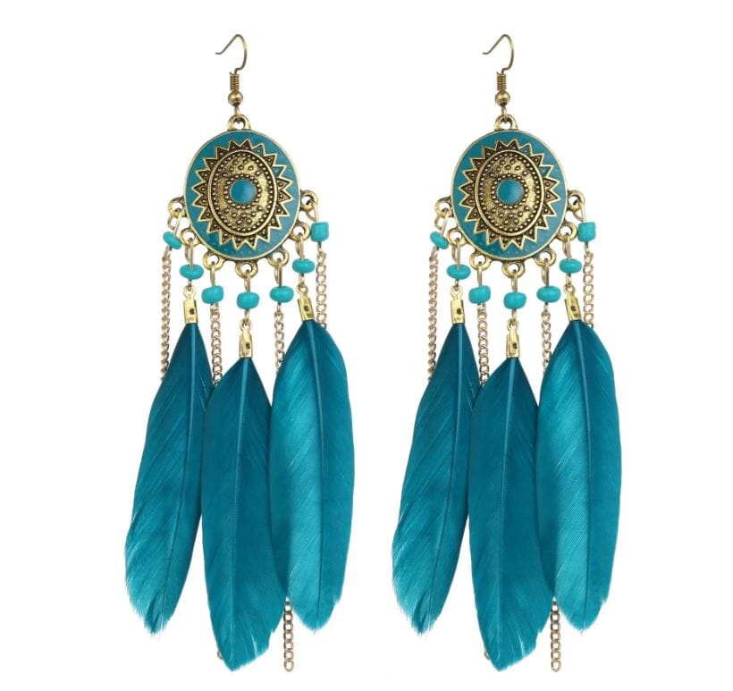 Women Girl Teen Bohemian Feather Tassel American Indian Earrings Earrings jehouze 