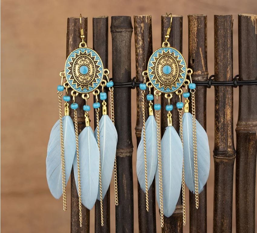 Women Girl Teen Bohemian Feather Tassel American Indian Earrings Earrings jehouze 7 