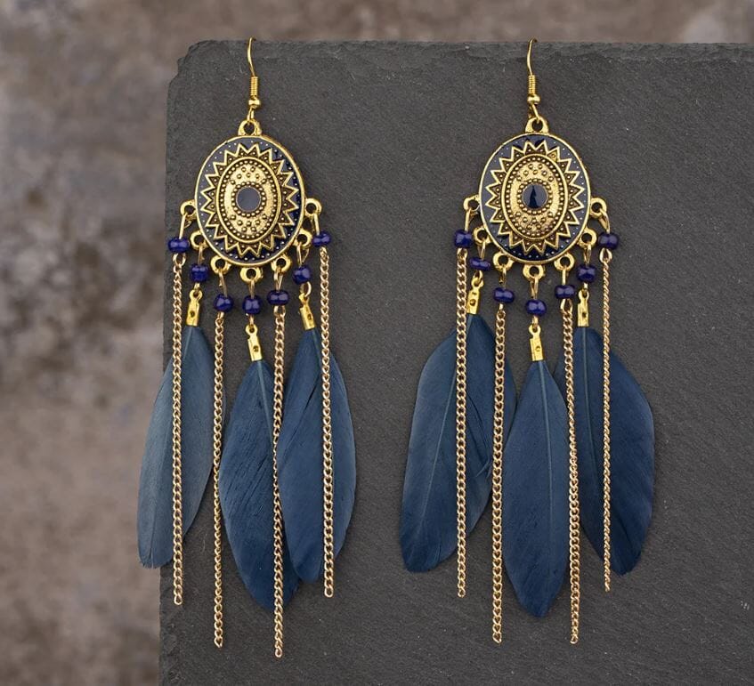 Women Girl Teen Bohemian Feather Tassel American Indian Earrings Earrings jehouze 9