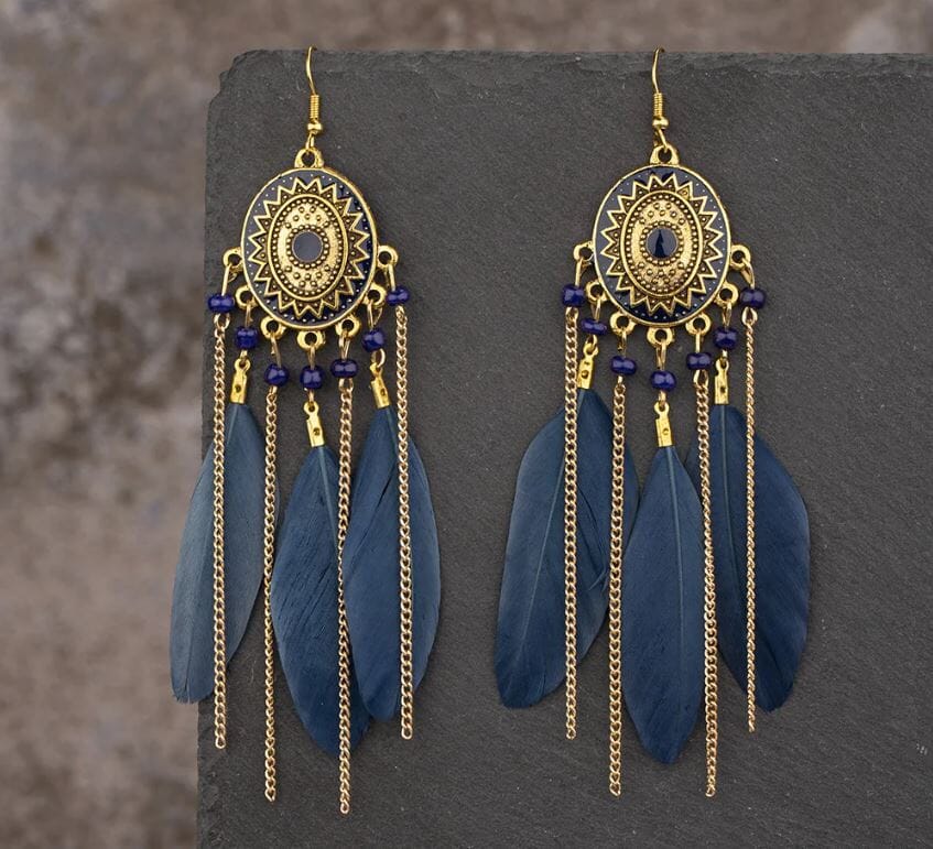 Women Girl Teen Bohemian Feather Tassel American Indian Earrings Earrings jehouze 9 
