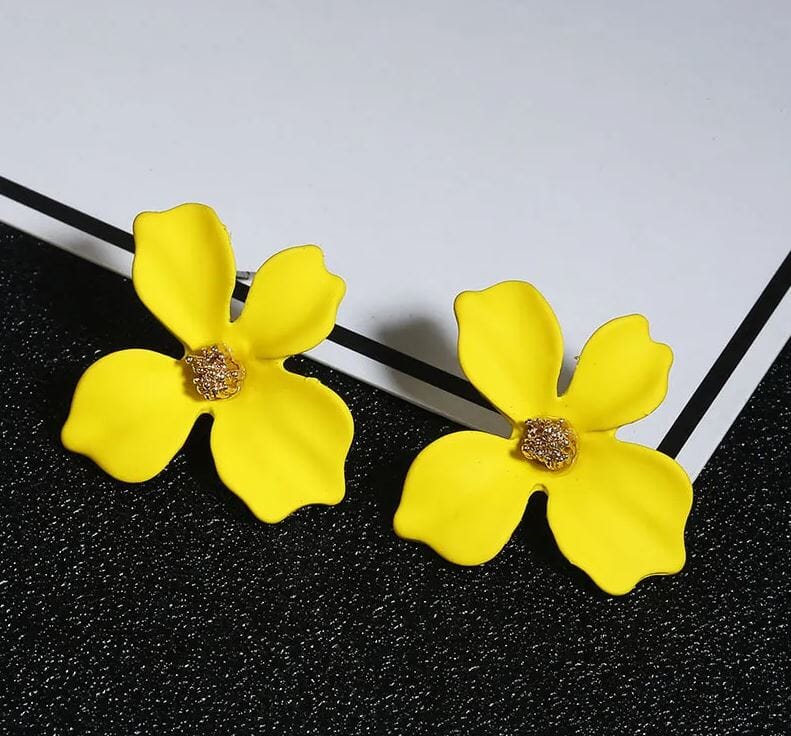 Women Girl Teen Bohemian Flower Shaped Daisy Earring with Gold bud Earrings jehouze Yellow 