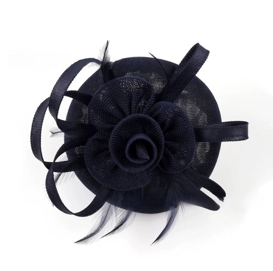 Women Girls Fascinator Hat with Headband and clip Ascot Mesh Flower Feather Headwear Kentucky Derby Headpiece_ Hat jehouze Navy Blue