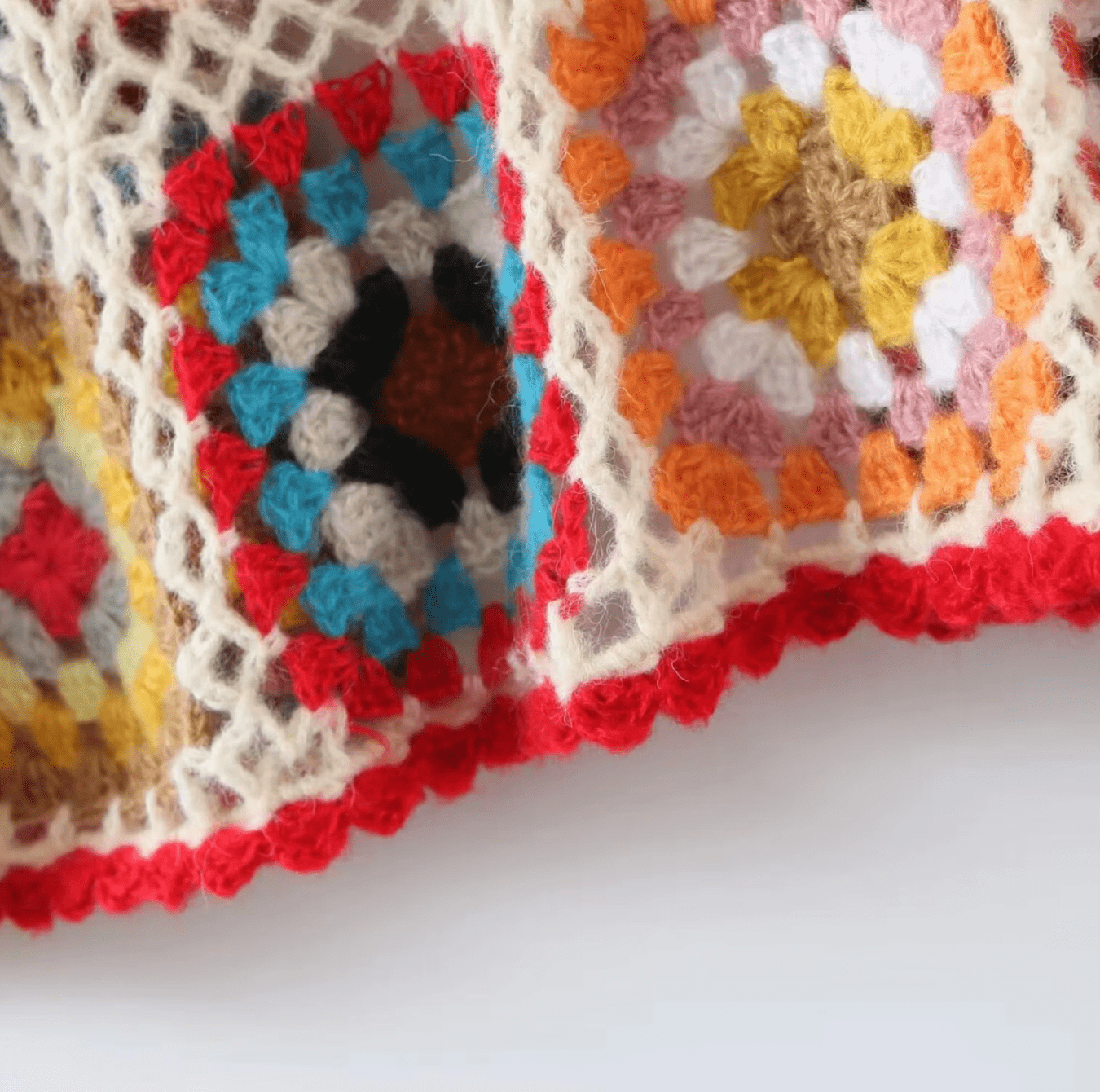 Women Hand Made Granny Square Crochet Hooded Long Sleeve Cardigan Short Jumper Coats & Jackets jehouze