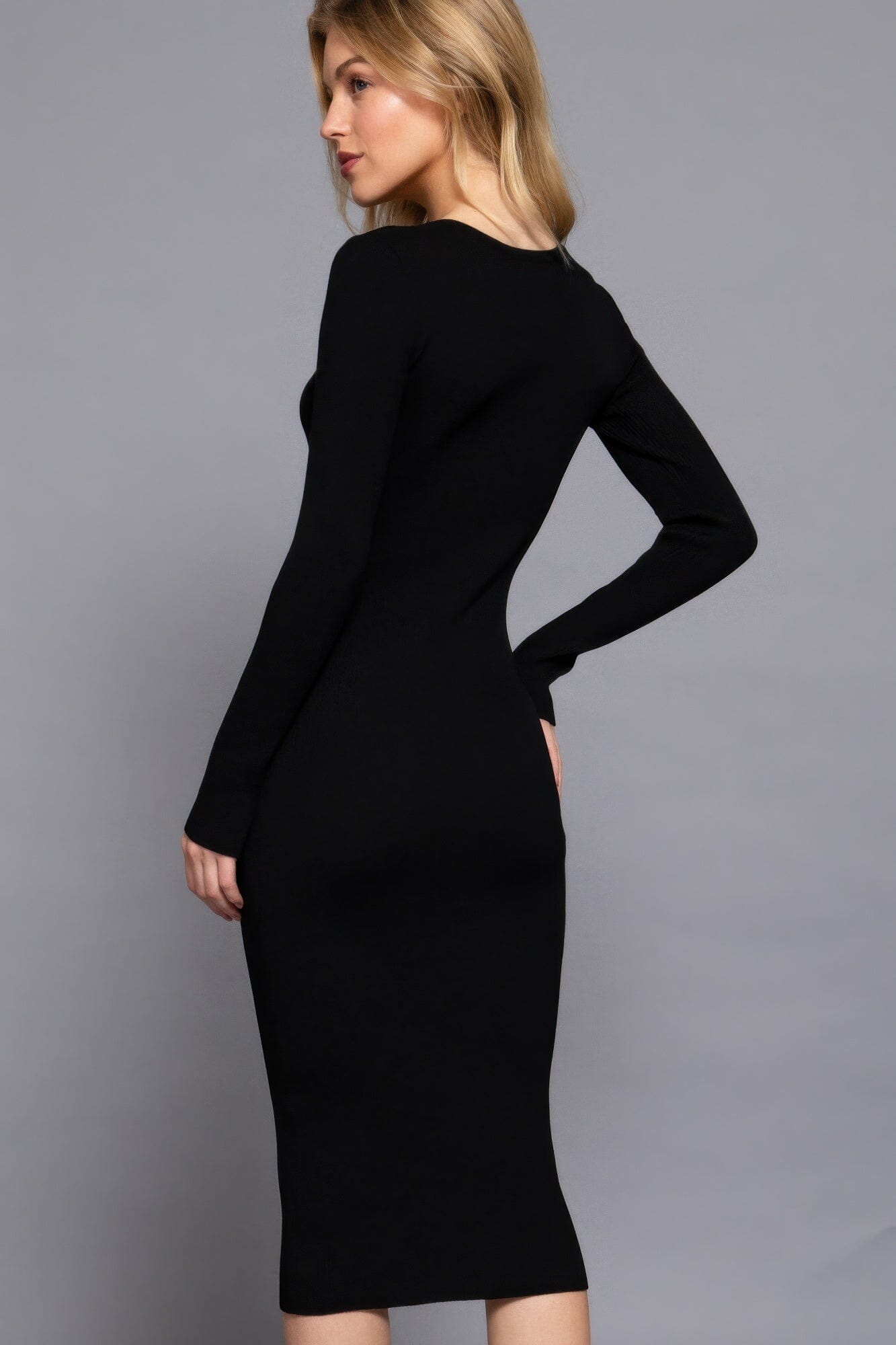 Women Henley Neck Midi Sweater Midi Dress Dresses jehouze