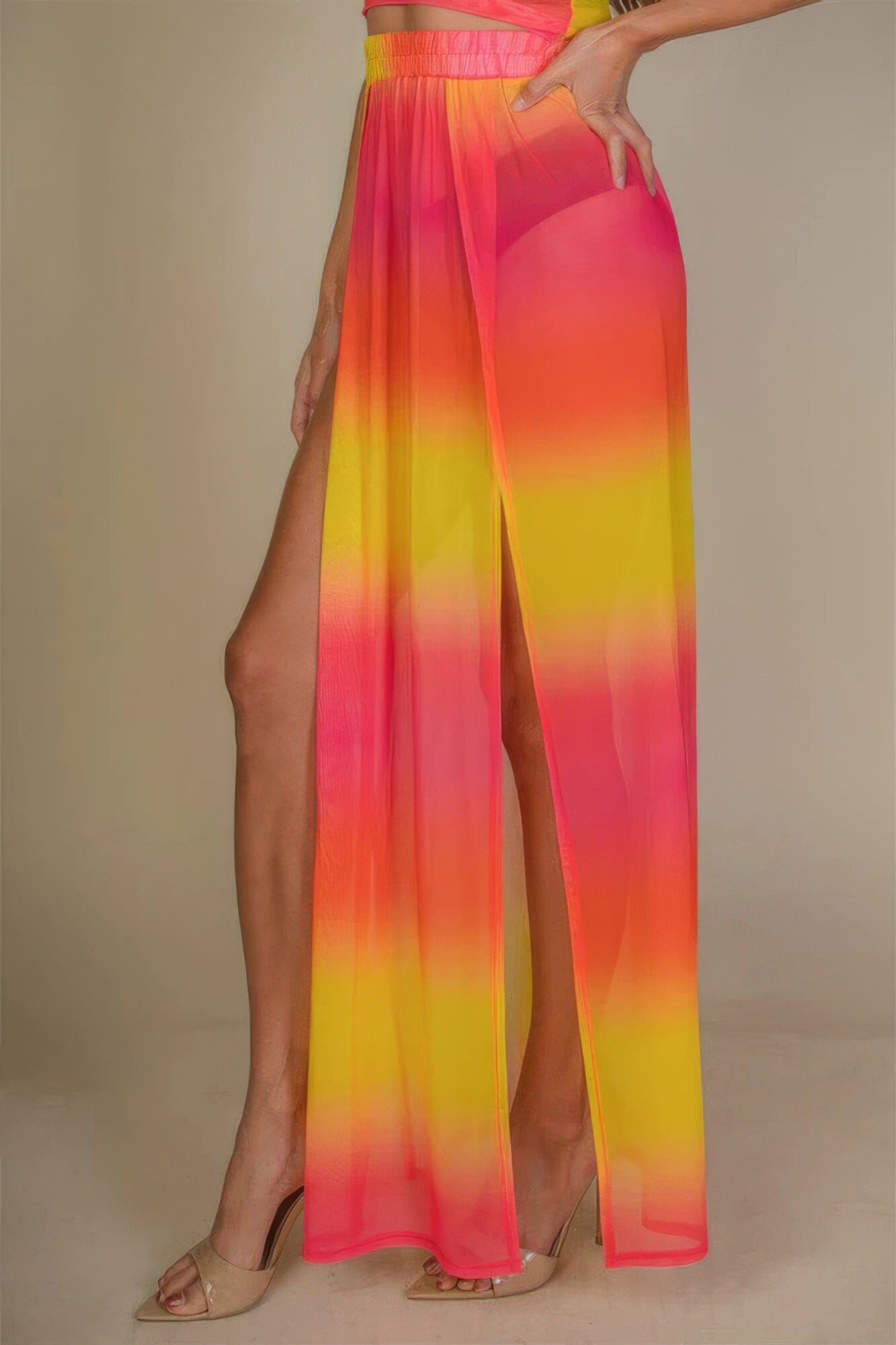 Women High Split Mesh Sheer Maxi Skirt Skirts jehouze