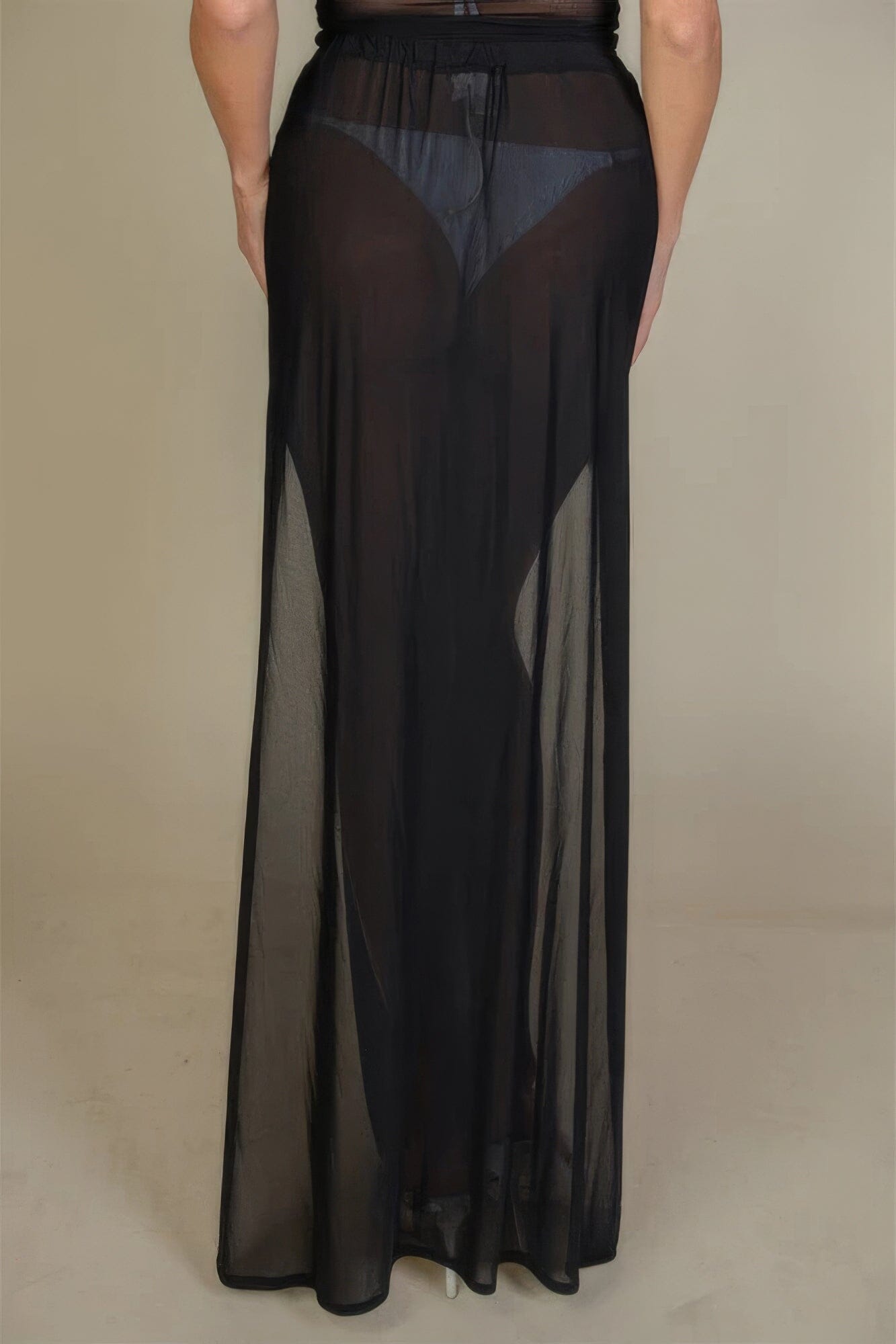 Women High Split Mesh Sheer Maxi Skirt Skirts jehouze