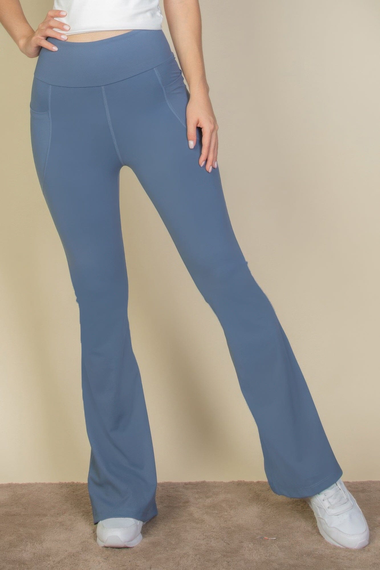 Women High Waist Side Pocket Flare Leggings Pants jehouze