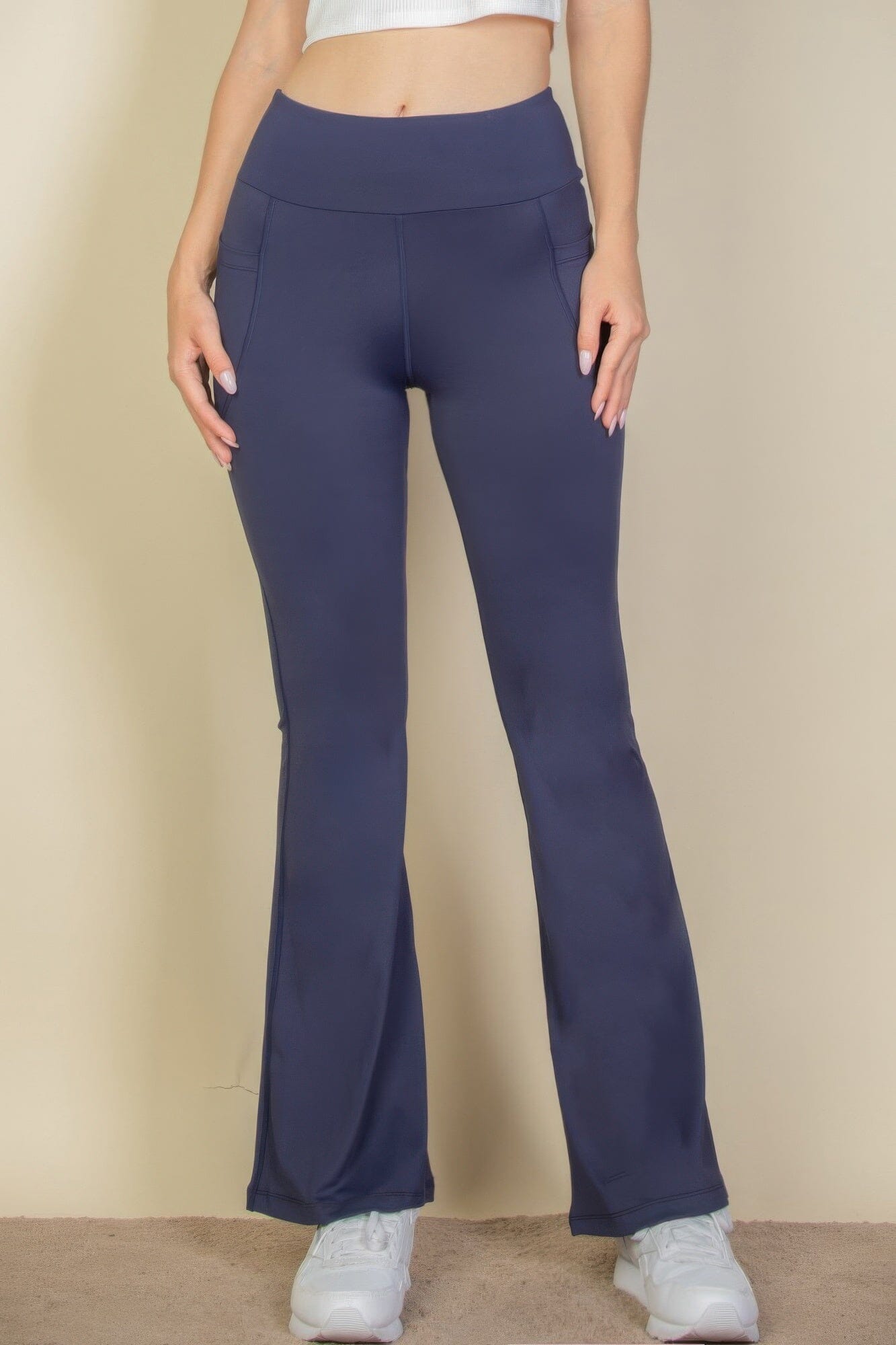 Women High Waist Side Pocket Flare Leggings Pants jehouze