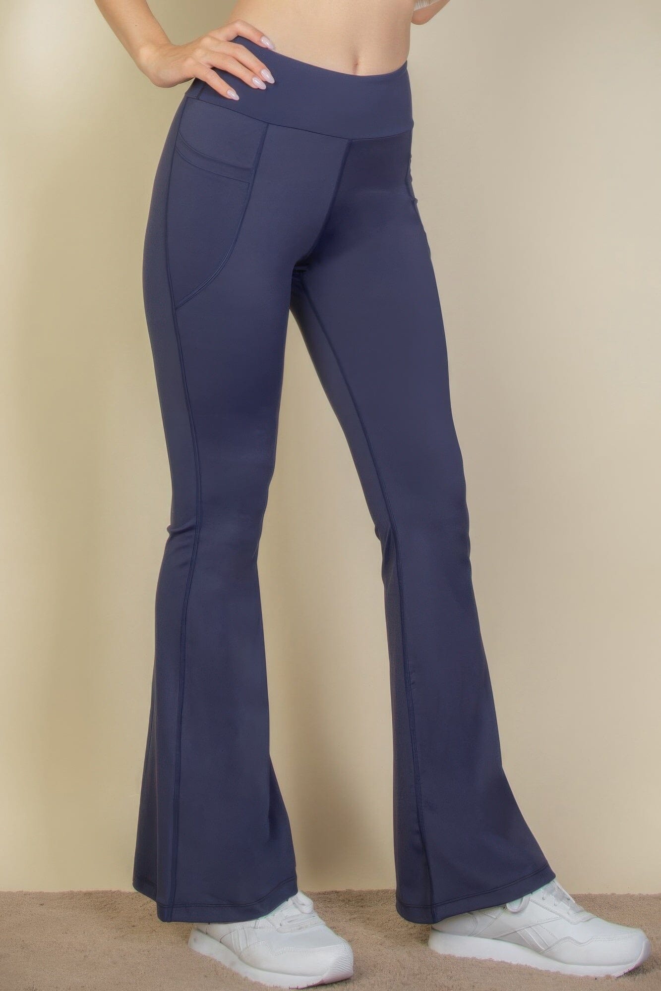 Women High Waist Side Pocket Flare Leggings Pants jehouze