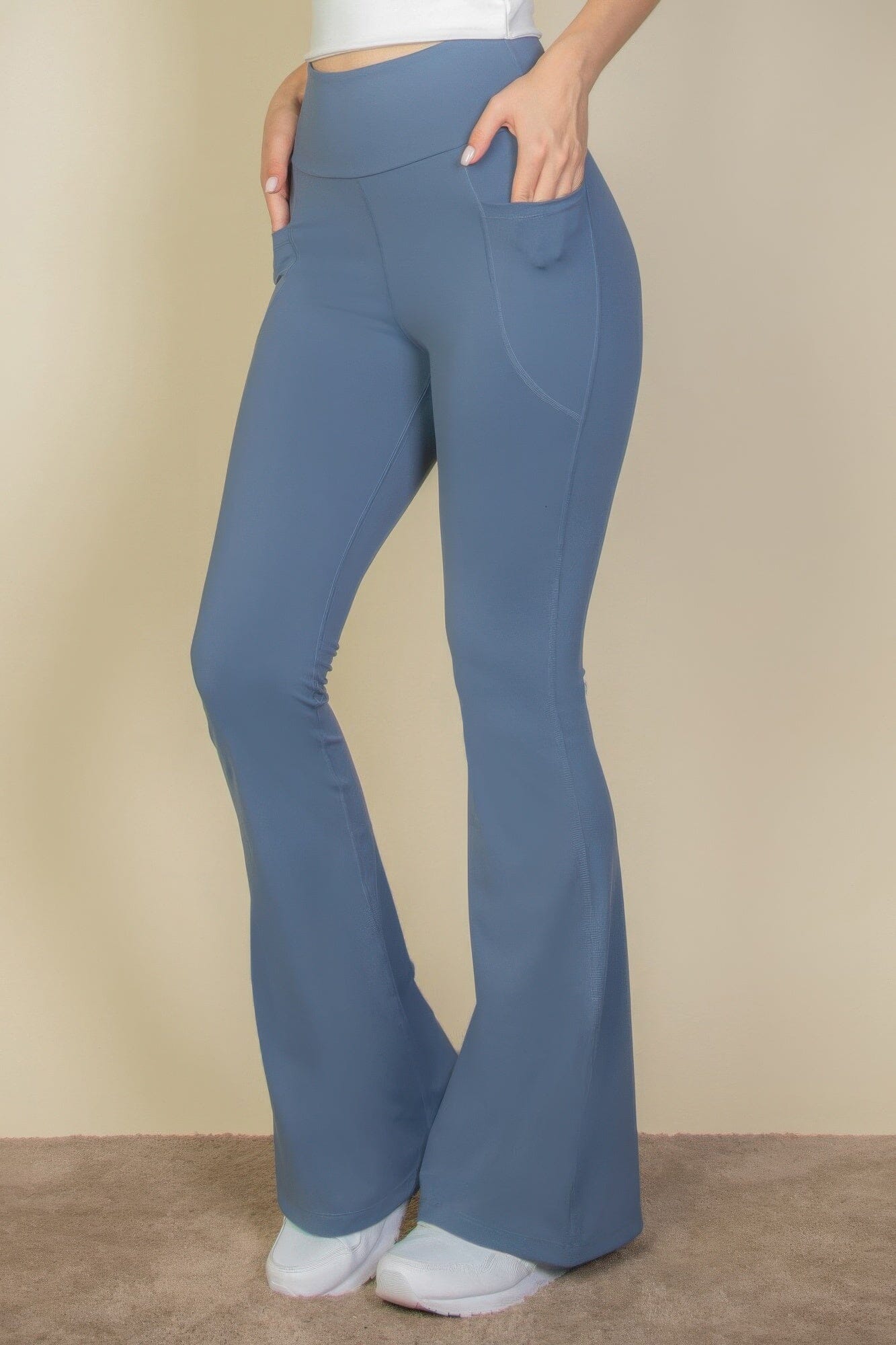 Women High Waist Side Pocket Flare Leggings Pants jehouze