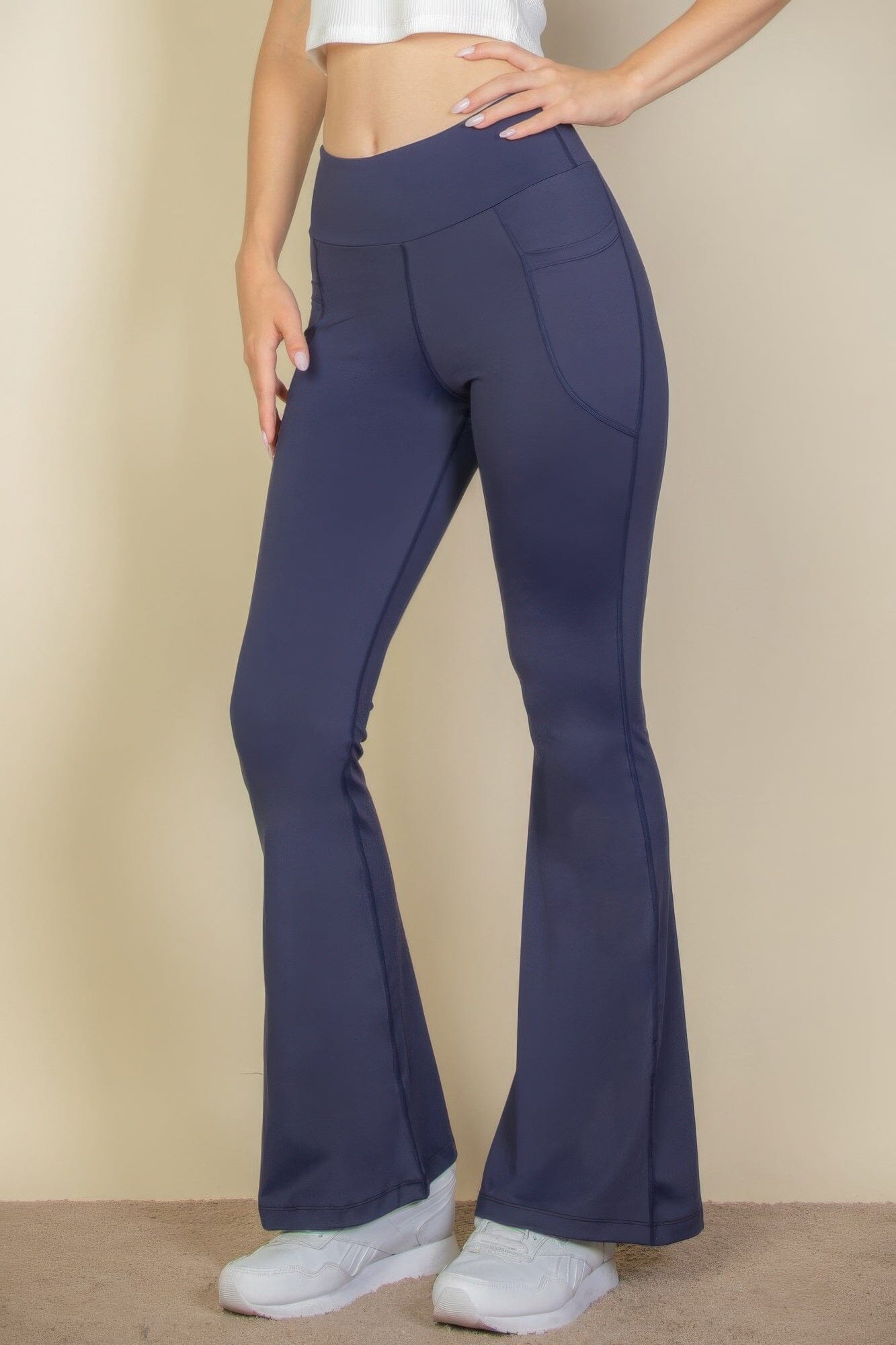 Women High Waist Side Pocket Flare Leggings Pants jehouze
