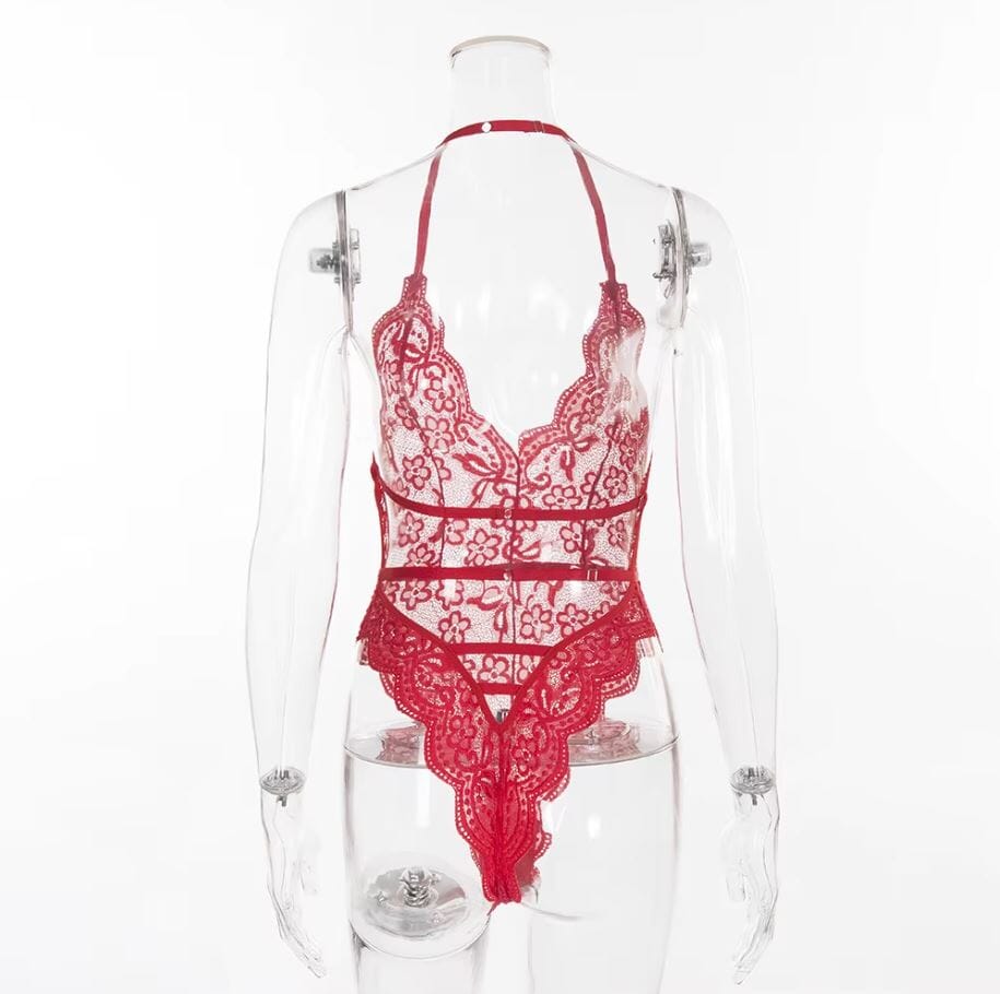 Women Hollow Out Floral Lace Bodysuit One piece Lingerie Deep V Teddy Babydoll Lingerie jehouze