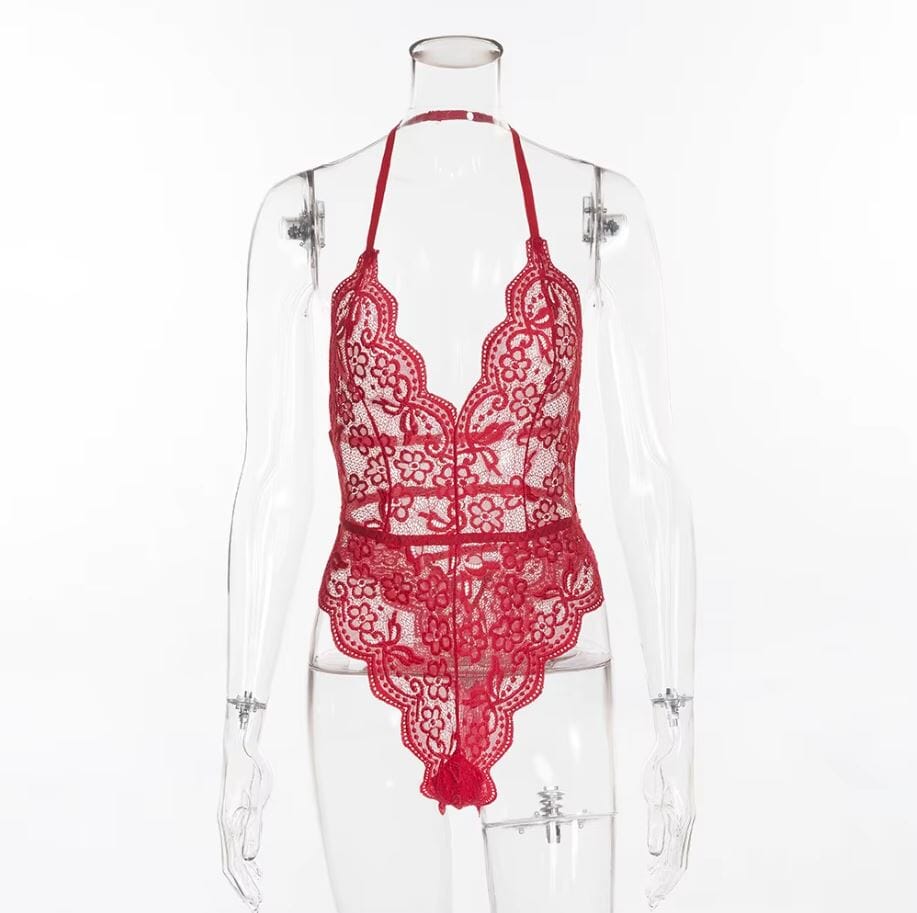 Women Hollow Out Floral Lace Bodysuit One piece Lingerie Deep V Teddy Babydoll Lingerie jehouze