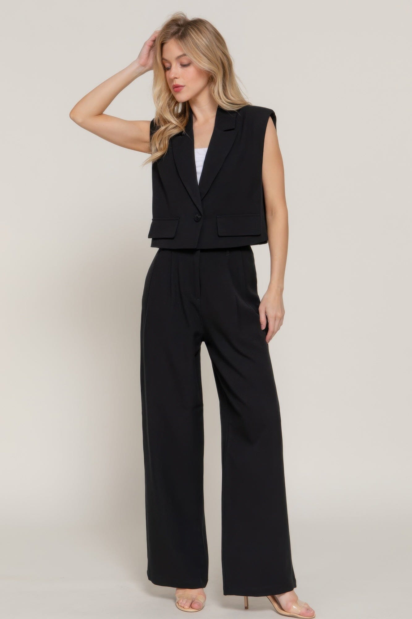 Women Lapel Collar with shoulder Pads Vest Outerwear jehouze