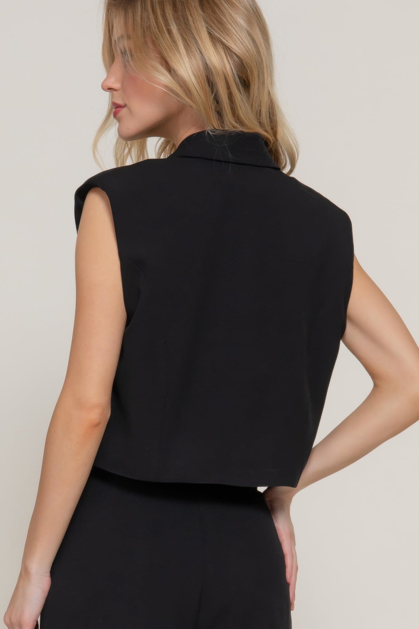 Women Lapel Collar with shoulder Pads Vest Outerwear jehouze