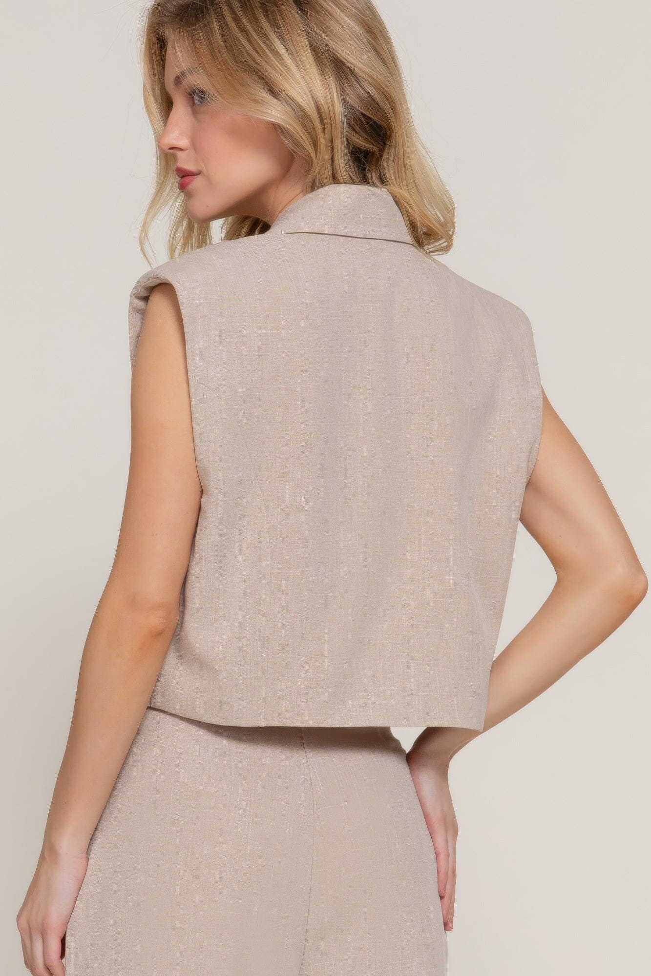 Women Lapel Collar with shoulder Pads Vest Outerwear jehouze