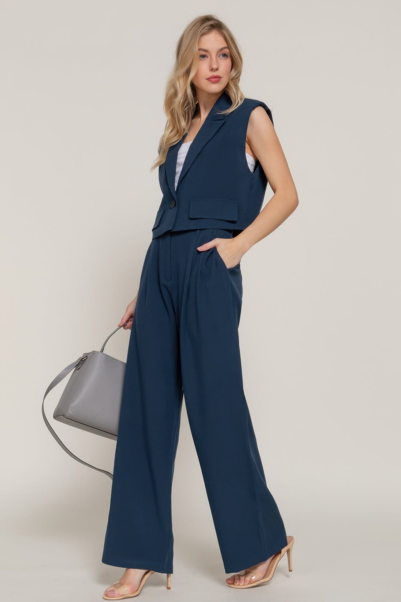 Women Lapel Collar with shoulder Pads Vest Outerwear jehouze