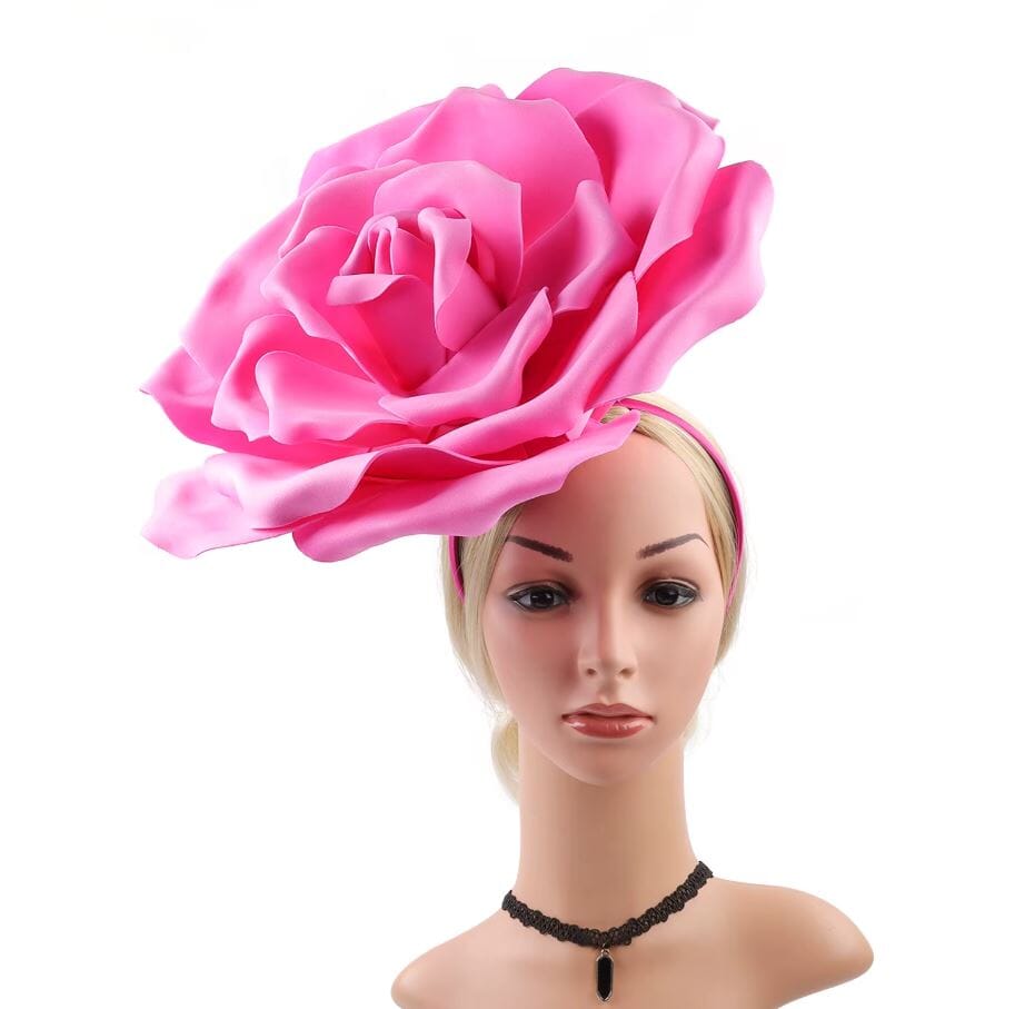 Women Large Flower Fascinators Tea Party Exaggerated Chiffon Fancy Hats Headwear Hat jehouze Rose Red