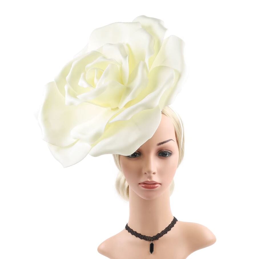 Women Large Flower Fascinators Tea Party Exaggerated Chiffon Fancy Hats Headwear Hat jehouze White