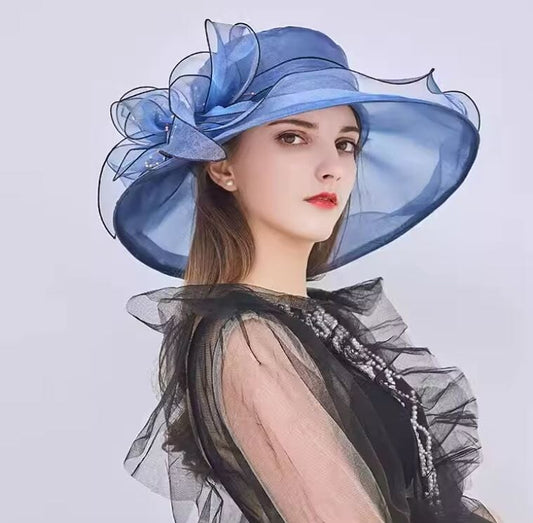 Women Large Flower Tea Party British Organza Dress Hat Hat jehouze 1