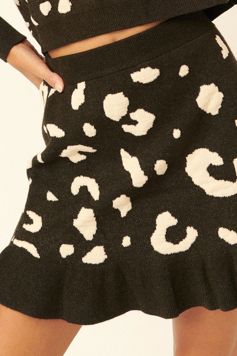 Women Leopard print Knit Mini Skirt Skirts jehouze