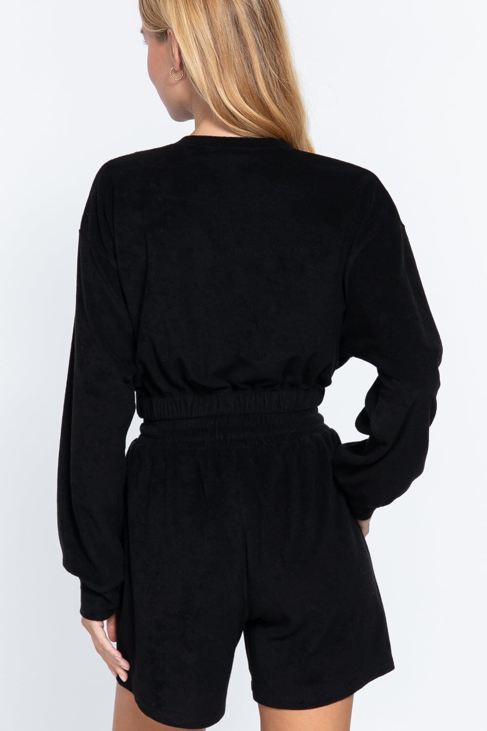 Women Long Sleeve Elasticized Hem Terry Towelling Top Shirts & Tops jehouze