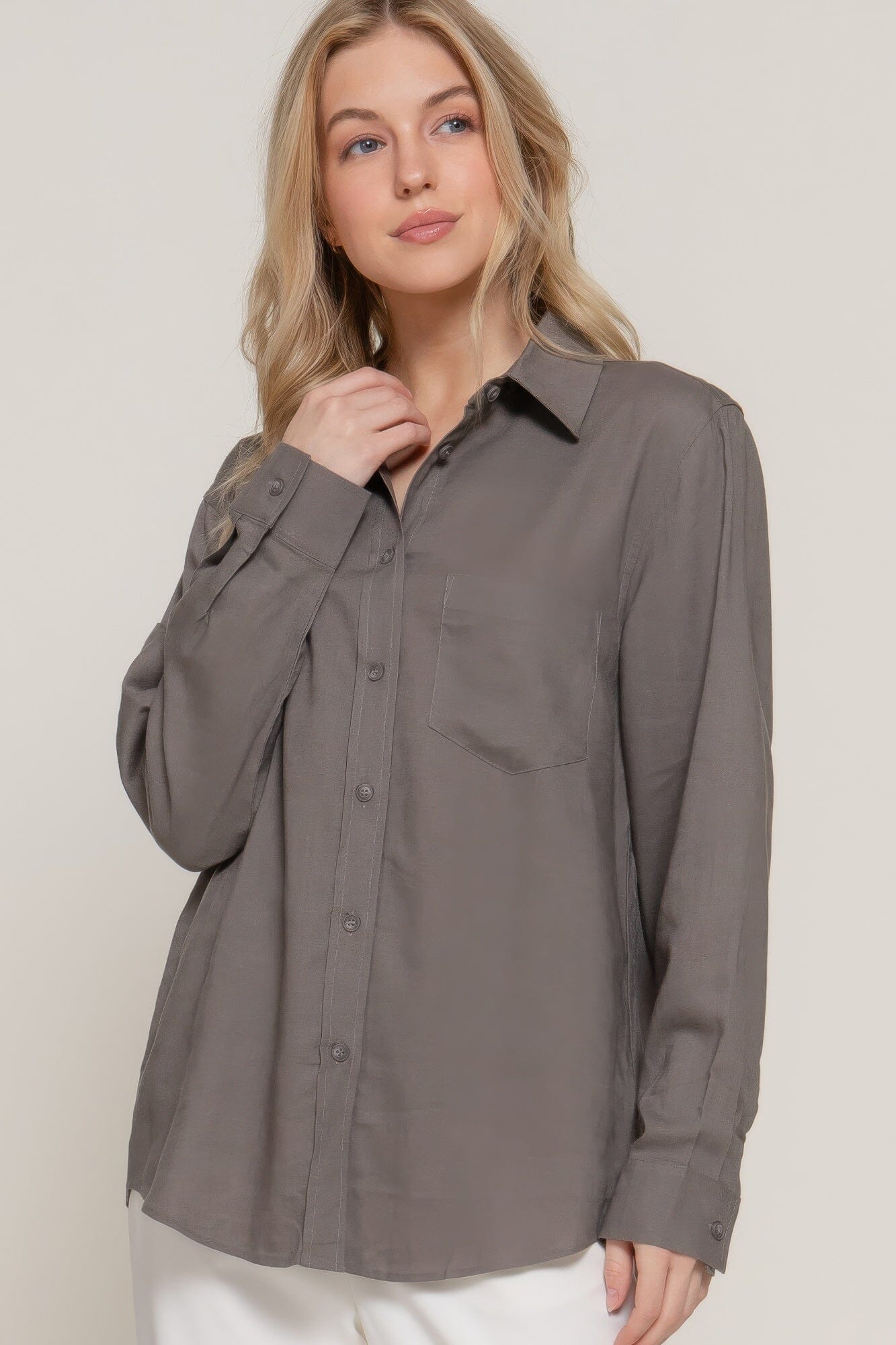 Women Long Sleeve Linen Blend Shirt Shirts & Tops jehouze