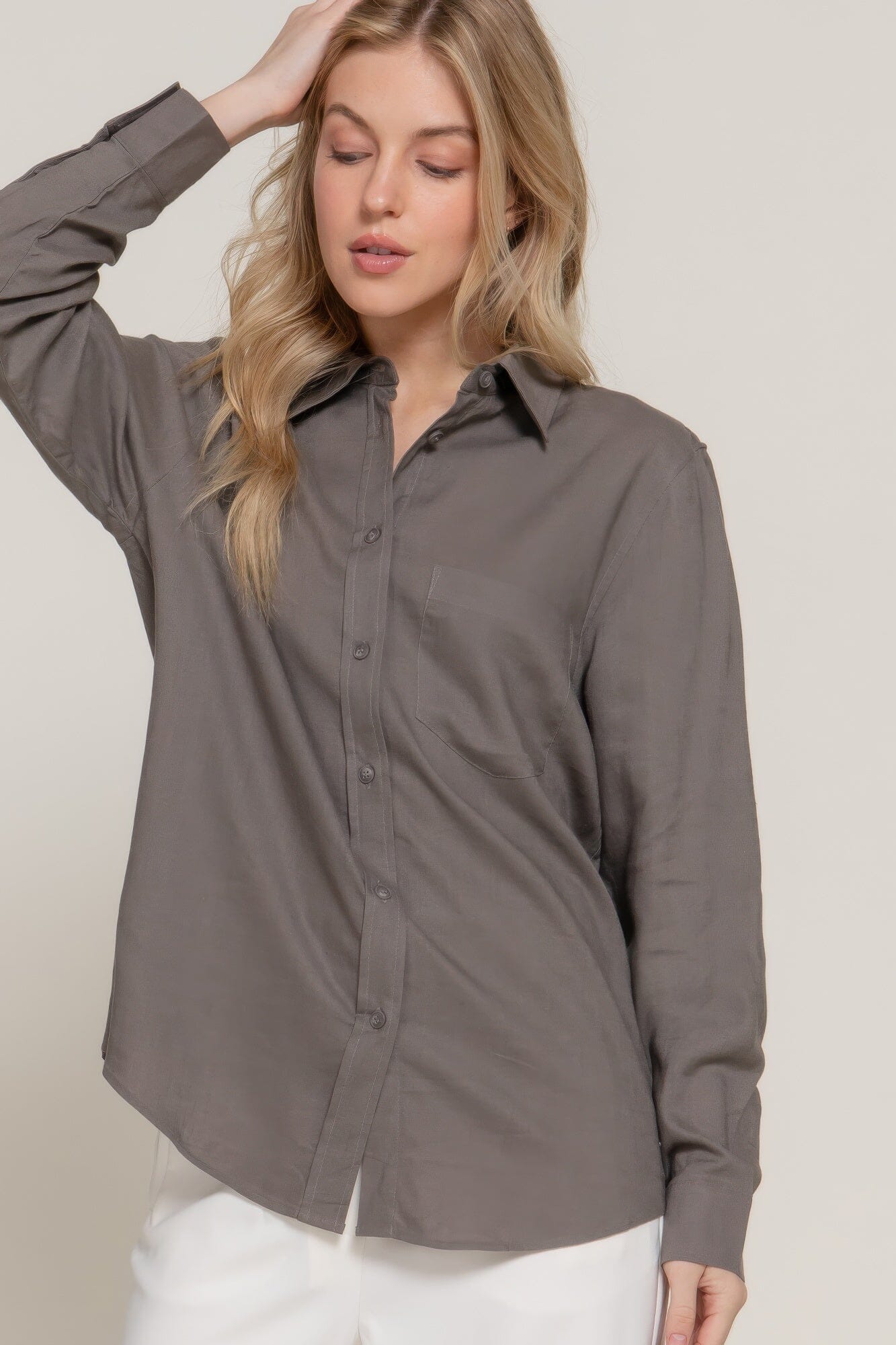 Women Long Sleeve Linen Blend Shirt Shirts & Tops jehouze