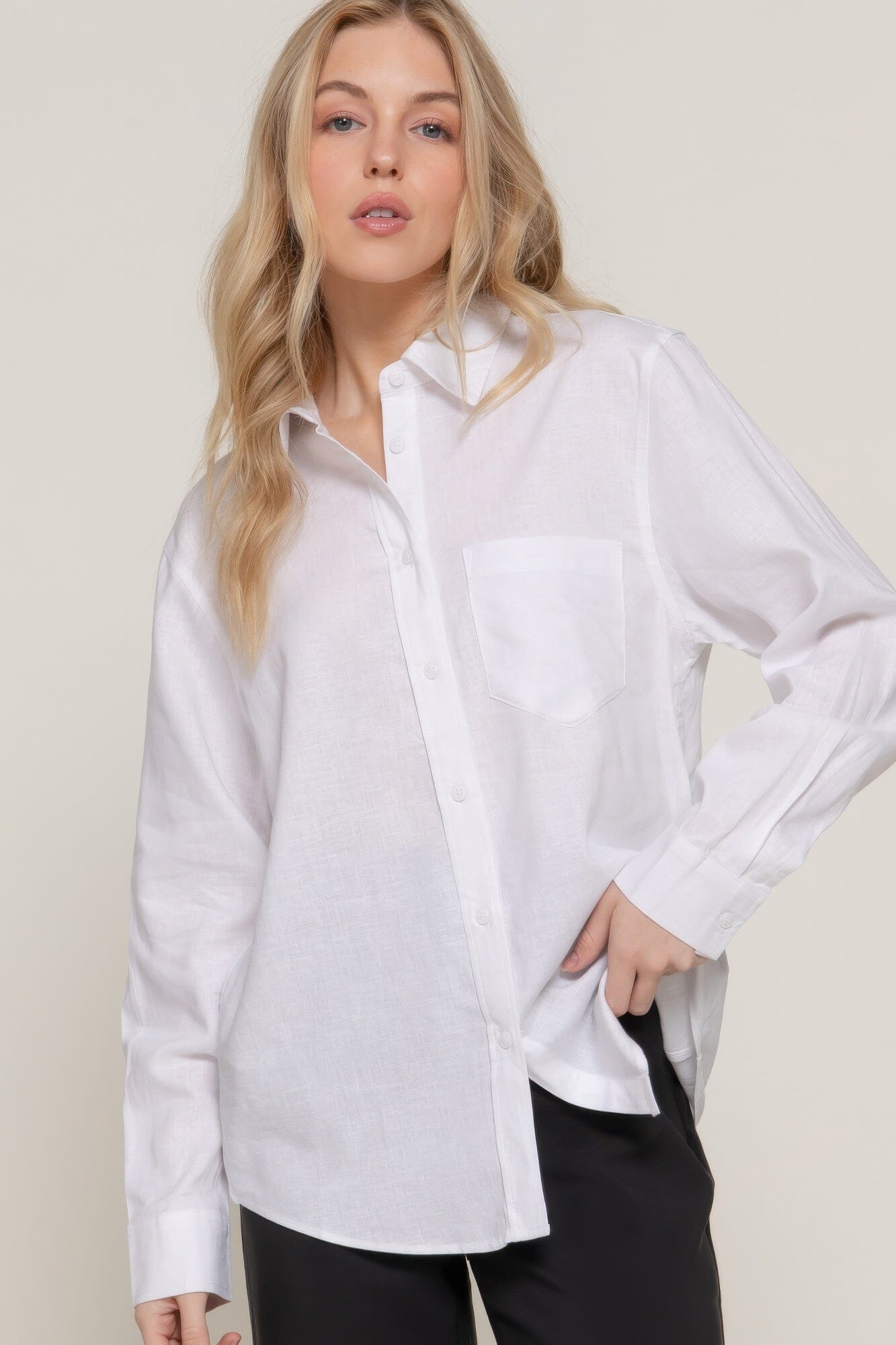 Women Long Sleeve Linen Blend Shirt Shirts & Tops jehouze