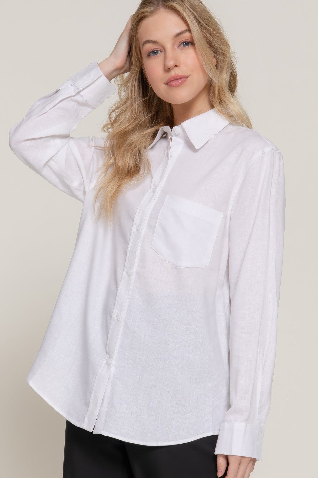 Women Long Sleeve Linen Blend Shirt Shirts & Tops jehouze