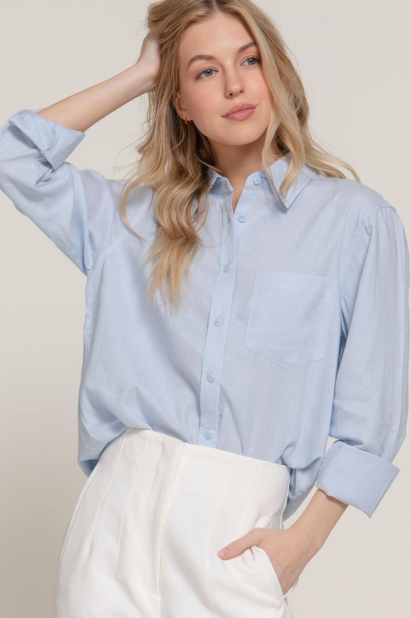 Women Long Sleeve Linen Blend Shirt Shirts & Tops jehouze