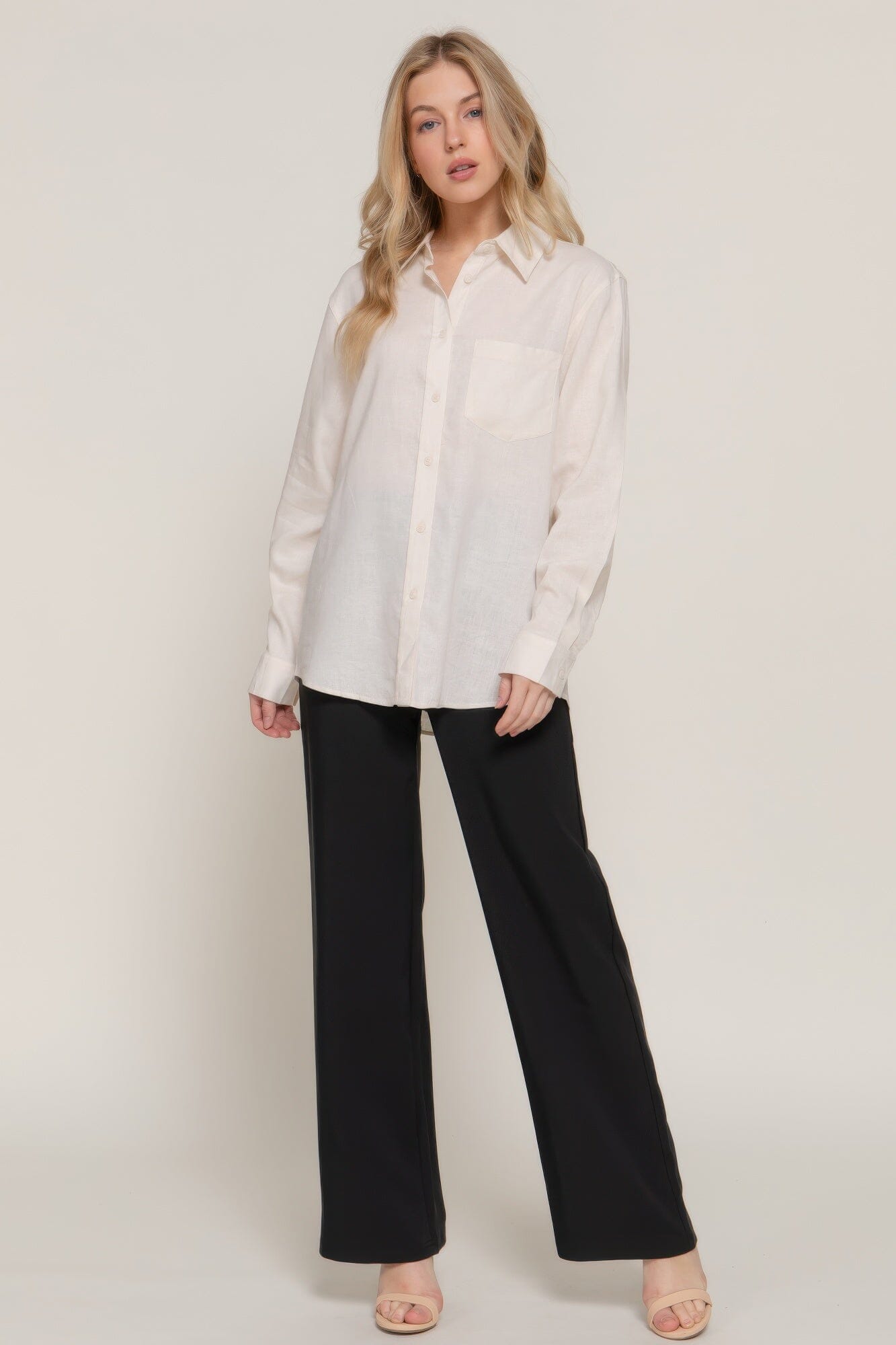 Women Long Sleeve Linen Blend Shirt Shirts & Tops jehouze Natural S