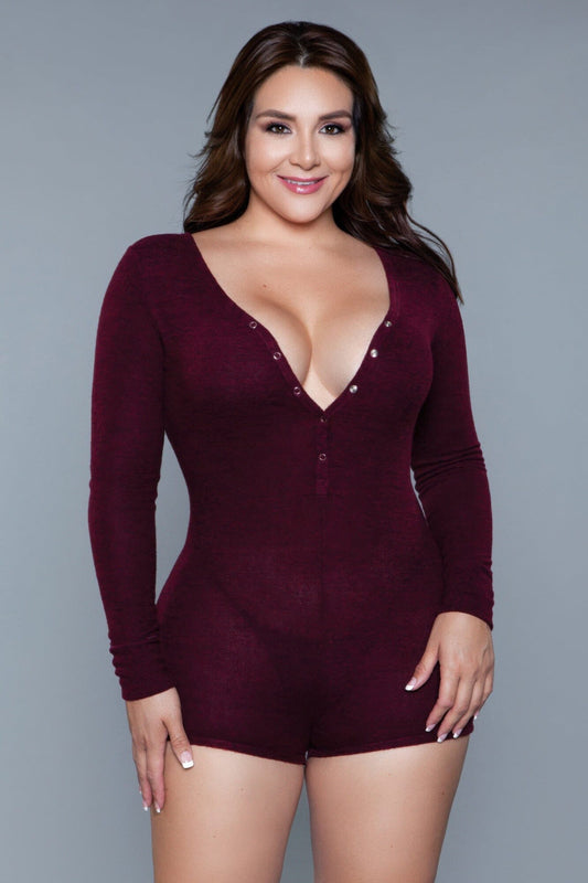 Women Long Sleeve Nala Romper Jumpsuits & Rompers jehouze Burgundy S