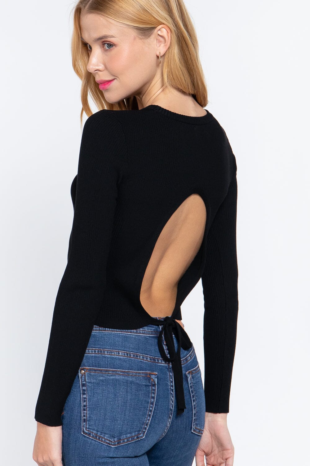 Women Long Sleeve Open Back Sweater Top Shirts & Tops jehouze