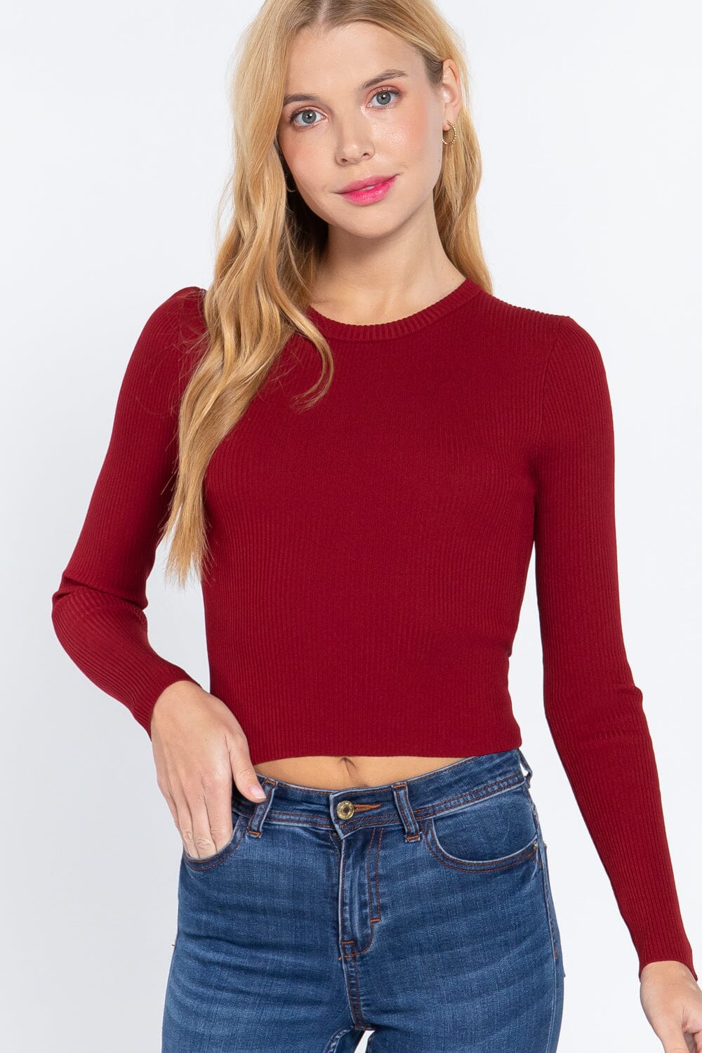Women Long Sleeve Open Back Sweater Top Shirts & Tops jehouze Wine S