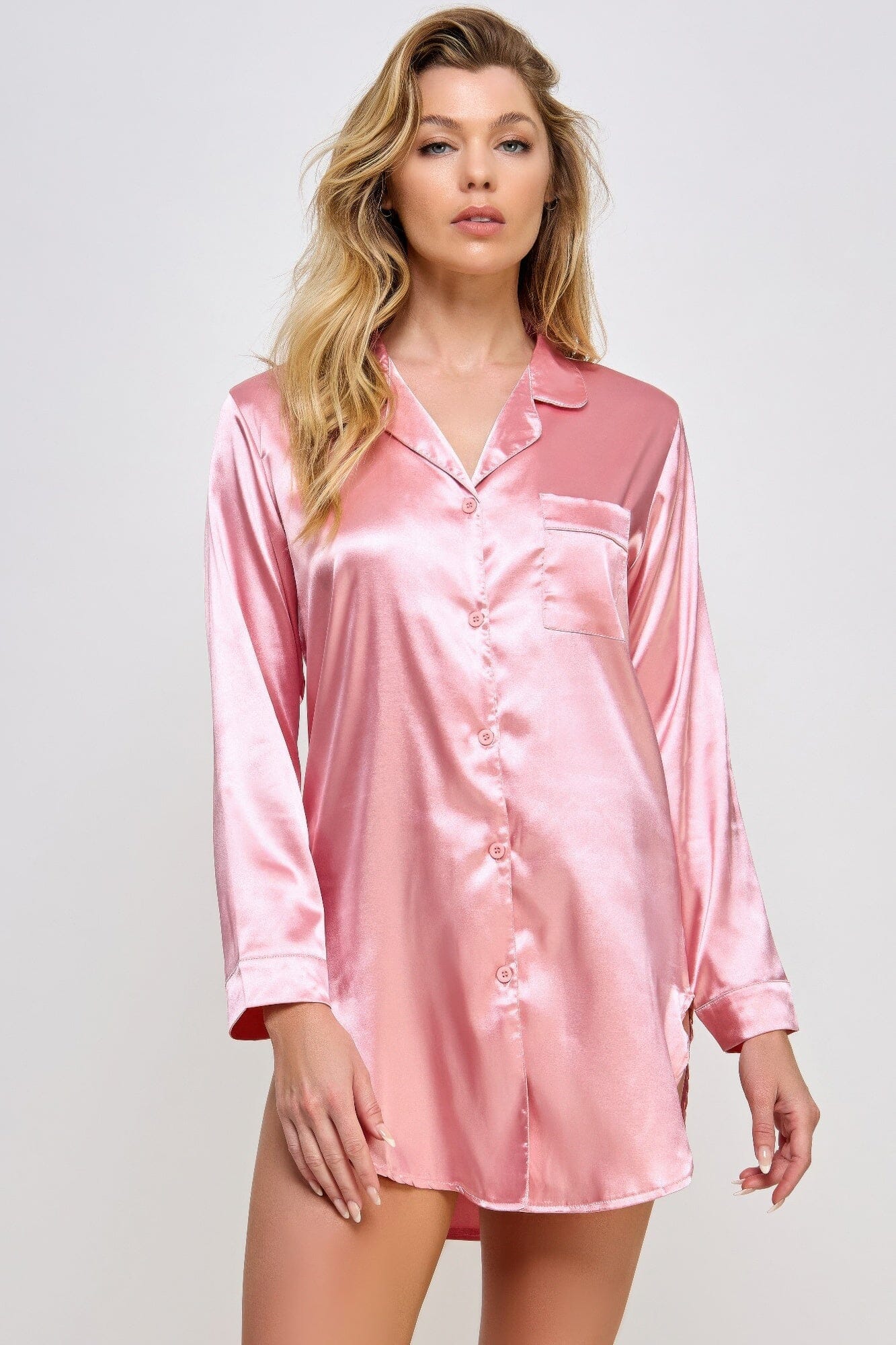 Women Long Sleeve Satin Sleepshirt loungewear Loungewear jehouze