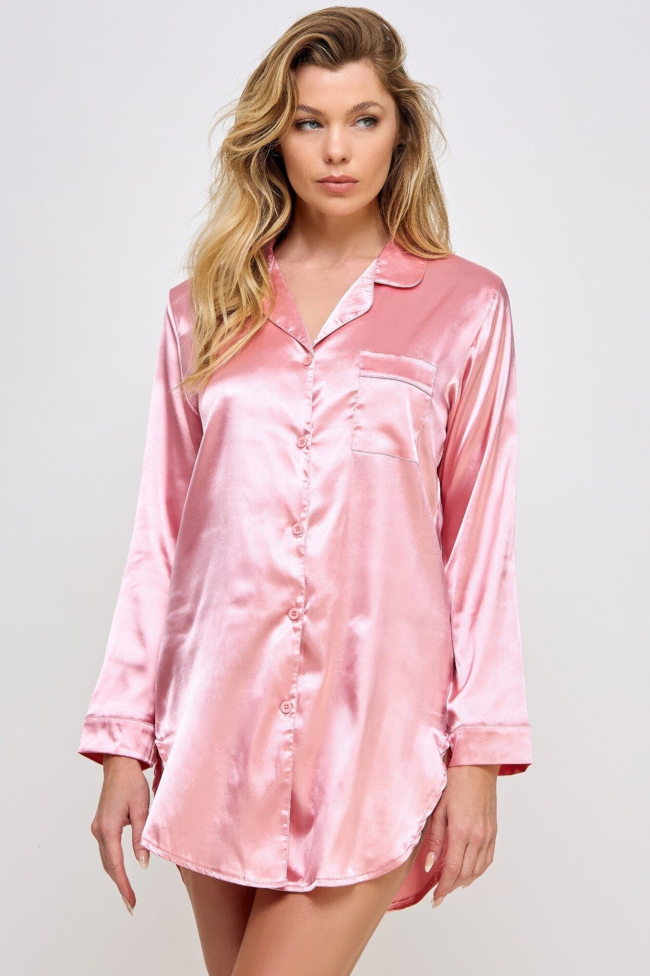 Women Long Sleeve Satin Sleepshirt loungewear Loungewear jehouze